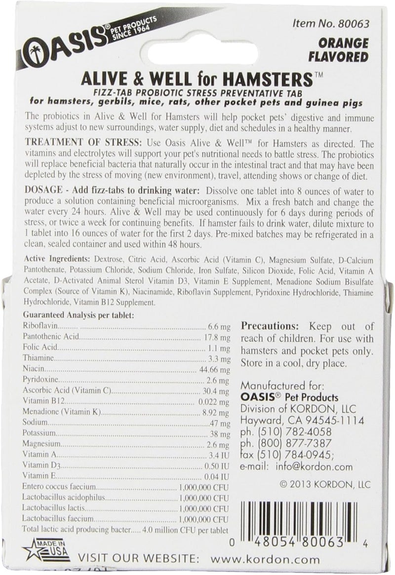 Oasis No 80063 Alive and Well, Stress Preventative and Pro-Biotic Tablets for Pocket Pets - Image 2