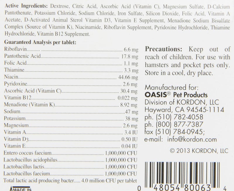 Oasis No 80063 Alive and Well, Stress Preventative and Pro-Biotic Tablets for Pocket Pets - Image 3