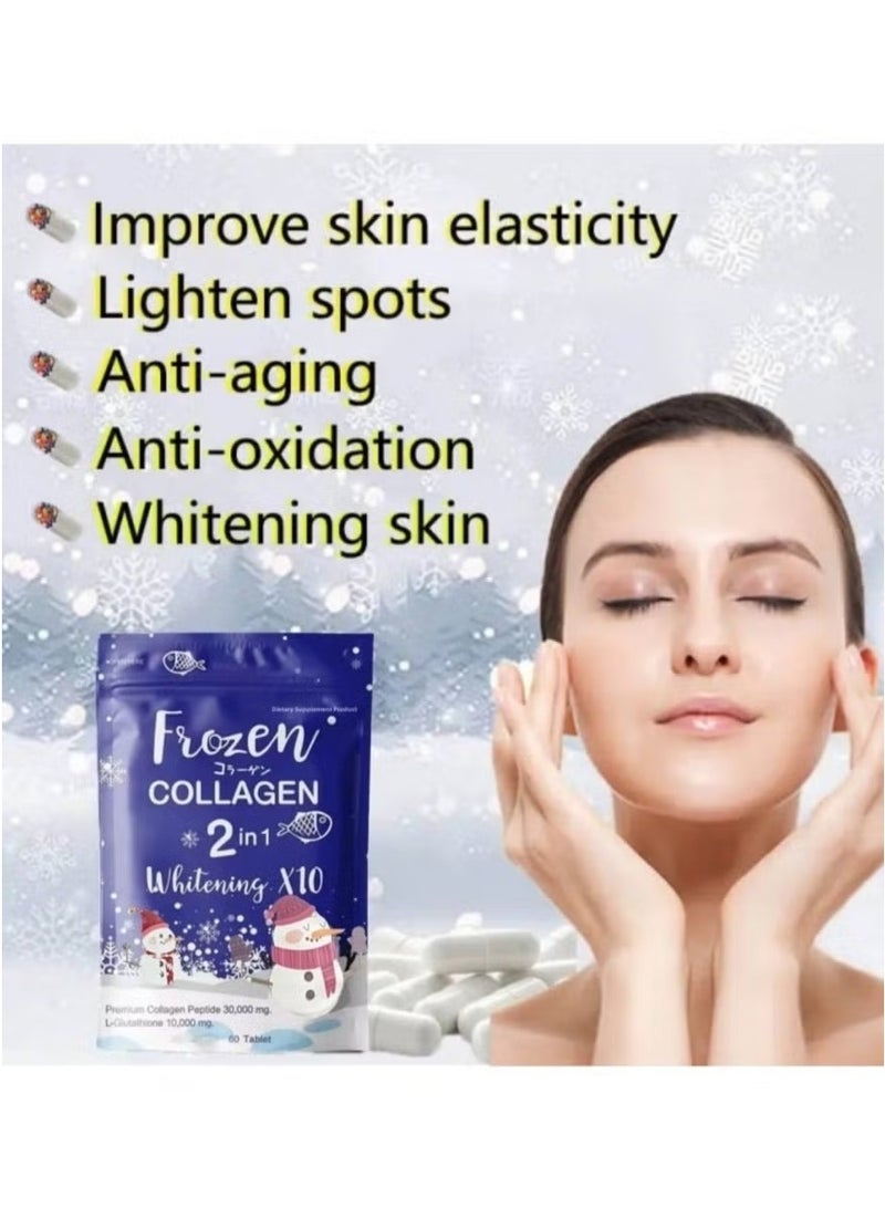 Frozen Collagen Frozen Collagen 2 in 1 Whitening Supplement 10X Collagen Peptide 30000mg L Glutathione 10000mg 60 Tablets  - Image 2