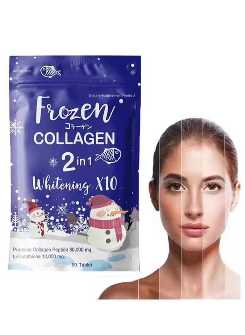 Frozen Collagen 2-in-1 Whitening Supplement – Contains 10X Collagen Peptide 30,000 mg and L-Glutathione 10,000 mg, 60 Capsules - Image 4