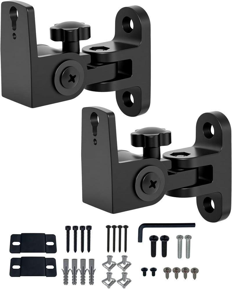 Howonder BS-218pro Universal Speaker Wall Mount for Small Speakers,Vertical 120°, Horizontal 180°Adjustment,Hold up to 30lbs,Compatible with Bose, JBL, KEF, Klipsch, Sony & Others(2 Packs Black) Wear resistant upgraded material - Image 1