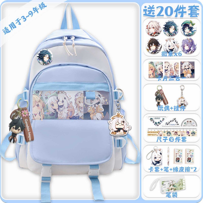 Genshin Impact Anime School Backpack for Kids Blue-to map customization-private chat customer service
