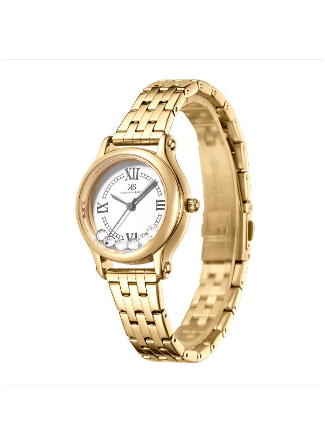 كينيث سكوت ساعة يد نسائية بعقارب وسوار من الستانلس ستيل الذهبي - Image 2