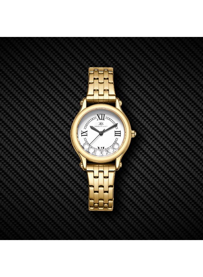 كينيث سكوت ساعة يد نسائية بعقارب وسوار من الستانلس ستيل الذهبي - Image 4