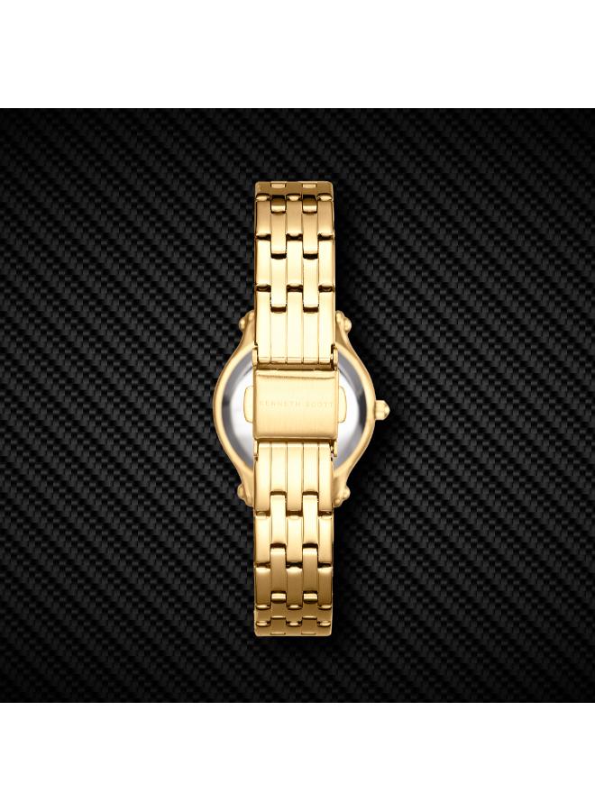 كينيث سكوت ساعة يد نسائية بعقارب وسوار من الستانلس ستيل الذهبي - Image 5