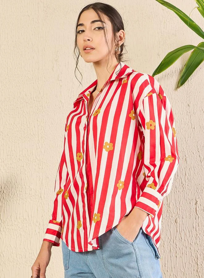 Uptownie Red Striped Long Sleeve Shirt