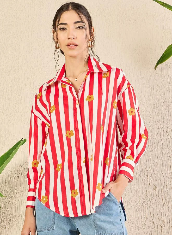 Uptownie Red Striped Long Sleeve Shirt