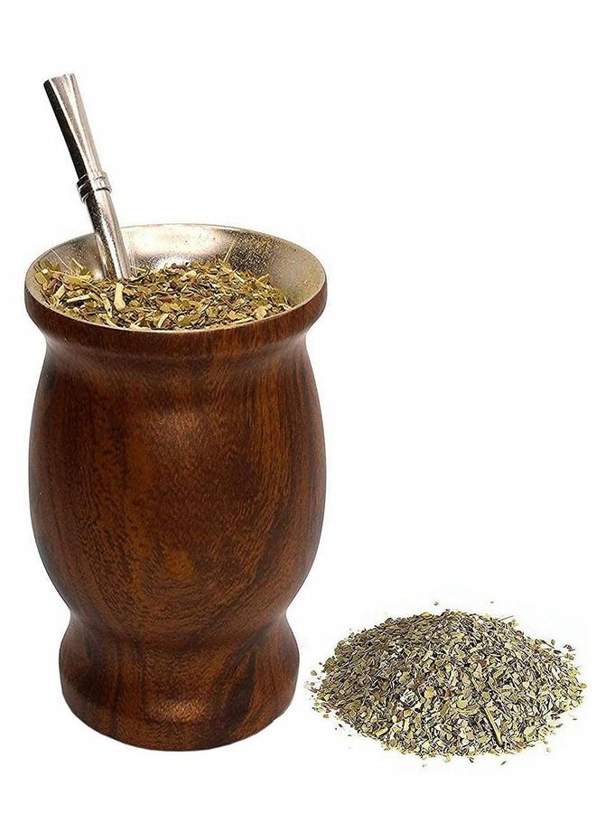 HOMESTAR Yerba Mate Tea Cup, Stainless Steel Double Walled Easy Wash Household Insulation Gourds for Loose Leaf Drinking with Bombilla Straw, Wood Grain Color, 230 Ml  - Image 2