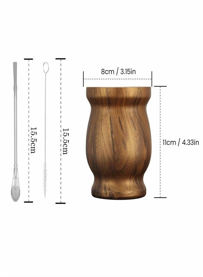 HOMESTAR Yerba Mate Tea Cup, Stainless Steel Double Walled Easy Wash Household Insulation Gourds for Loose Leaf Drinking with Bombilla Straw, Wood Grain Color, 230 Ml  - Image 5