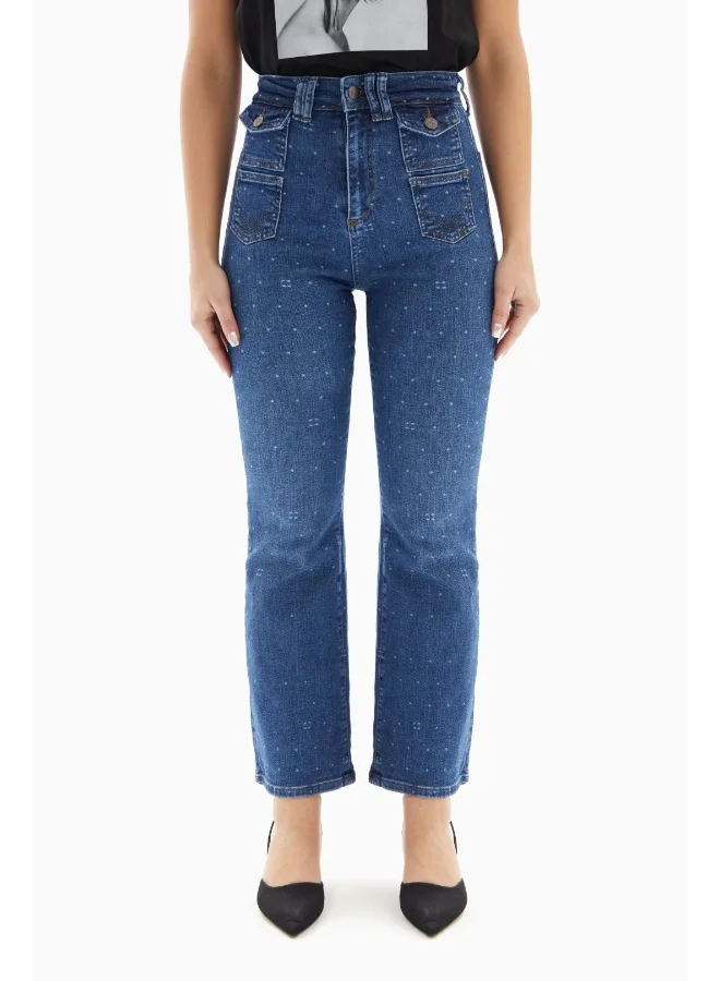 Wecre8 Dark Blue Dots Pattern Denim Jeans