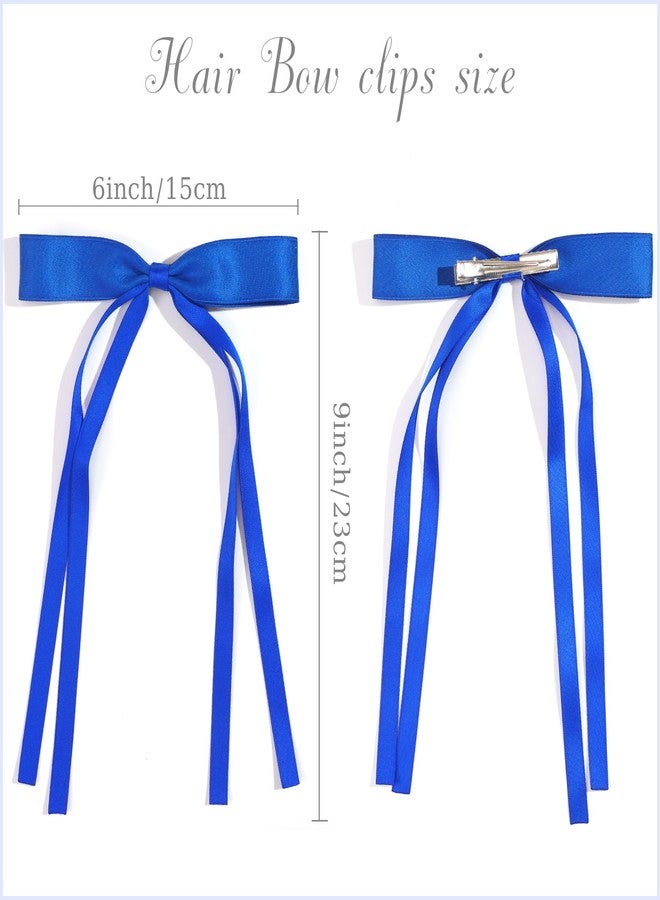 Ayesha Blue Hair Bows Clips Royal Blue Bow Hair Ribbon Bowknot with Long Tail Blue Bows Barrettes Hair Accessories for Women Girls 4PCS - Image 3