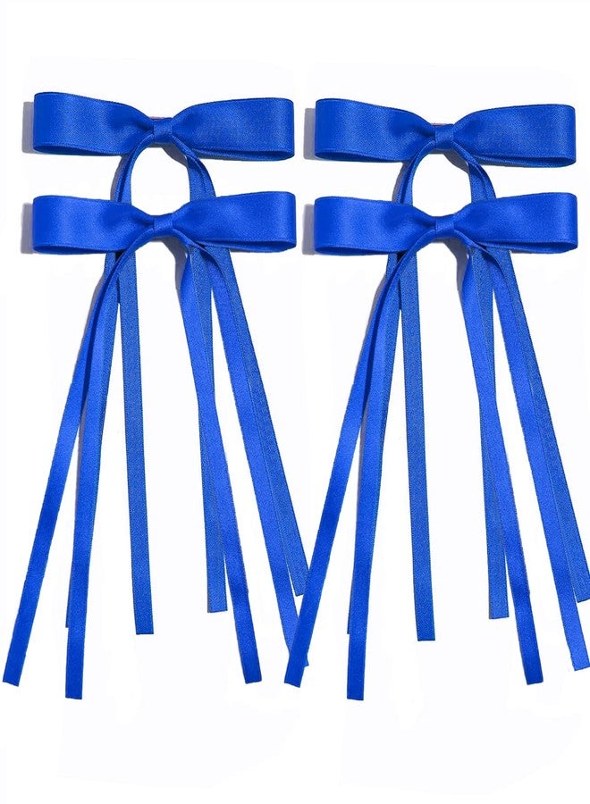 Ayesha Blue Hair Bows Clips Royal Blue Bow Hair Ribbon Bowknot with Long Tail Blue Bows Barrettes Hair Accessories for Women Girls 4PCS - Image 1
