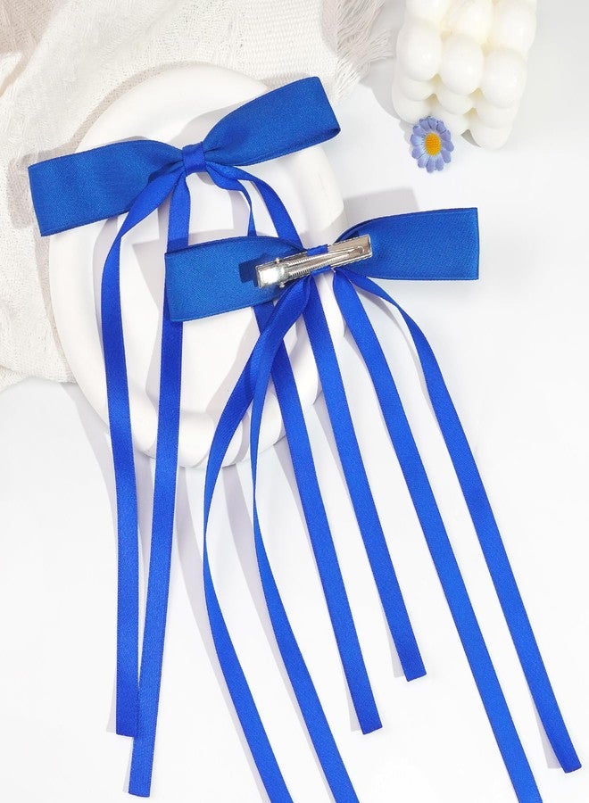 Ayesha Blue Hair Bows Clips Royal Blue Bow Hair Ribbon Bowknot with Long Tail Blue Bows Barrettes Hair Accessories for Women Girls 4PCS - Image 5