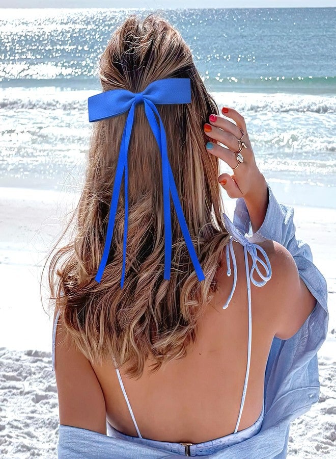 Ayesha Blue Hair Bows Clips Royal Blue Bow Hair Ribbon Bowknot with Long Tail Blue Bows Barrettes Hair Accessories for Women Girls 4PCS - Image 4