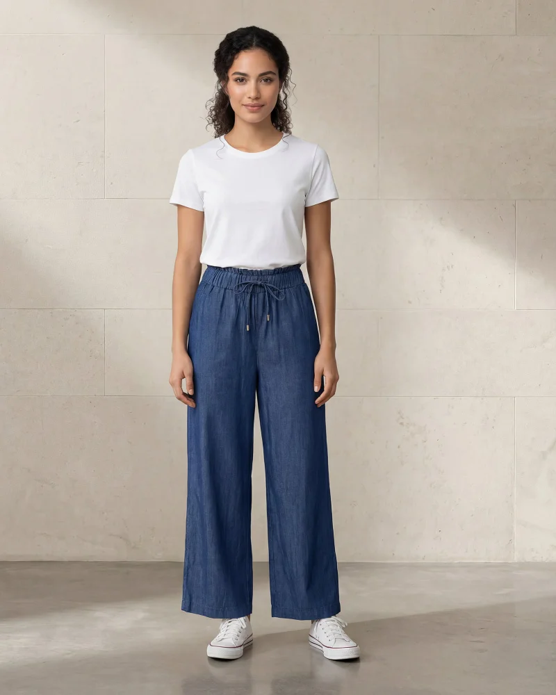 REDTAG Women Navy Solid Tencel Pants