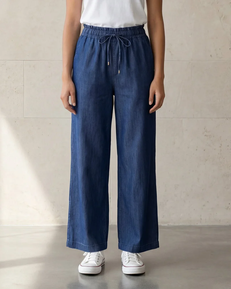 REDTAG Women Navy Solid Tencel Pants