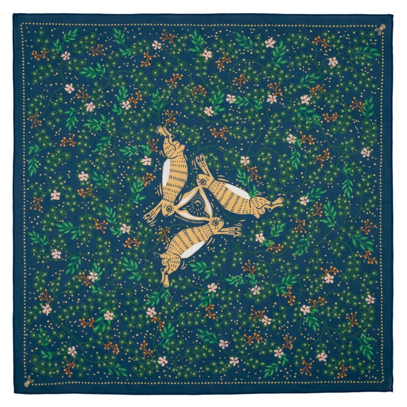 WHTE MOSS Bandana â€“ Classic Three Hares Design, 100% Cotton Boho Floral Handkerchief Hair Scarf, Perfect Thanksgiving & Christmas Gift (Forest blue) - Image 1