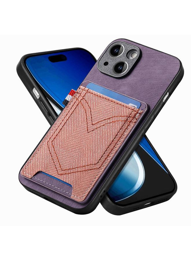 اس-توب جراب هاتف من الجلد الصناعي بتصميم دينم لهاتف iPhone 15 Plus مع فتحة للبطاقات - Image 1