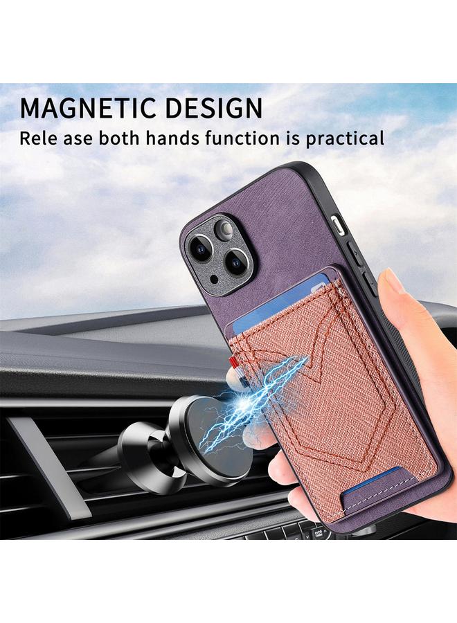 اس-توب جراب هاتف من الجلد الصناعي بتصميم دينم لهاتف iPhone 15 Plus مع فتحة للبطاقات - Image 3