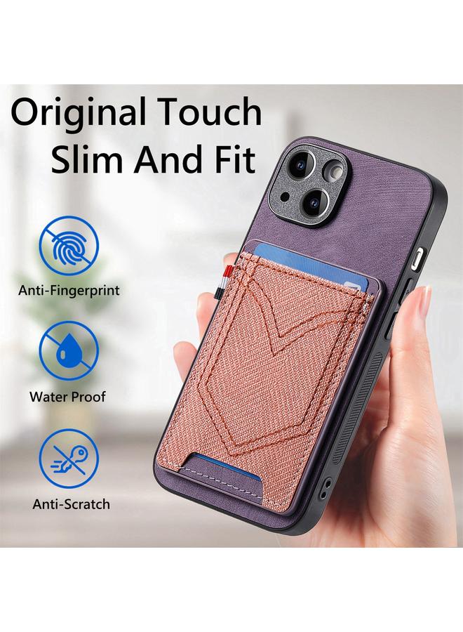 اس-توب جراب هاتف من الجلد الصناعي بتصميم دينم لهاتف iPhone 15 Plus مع فتحة للبطاقات - Image 4