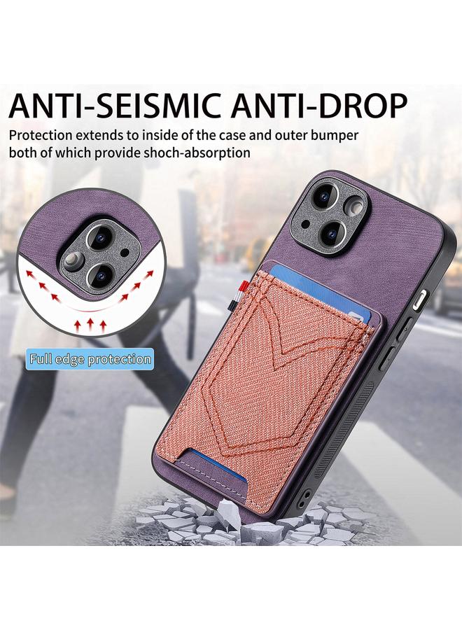 اس-توب جراب هاتف من الجلد الصناعي بتصميم دينم لهاتف iPhone 15 Plus مع فتحة للبطاقات - Image 2