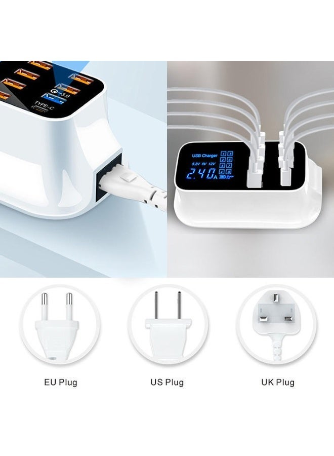 Smartberry Multi-Port USB Fast Charging Station White – 8-Port Desktop Charger with QC 3.0 & Intelligent LED Display - Image 2