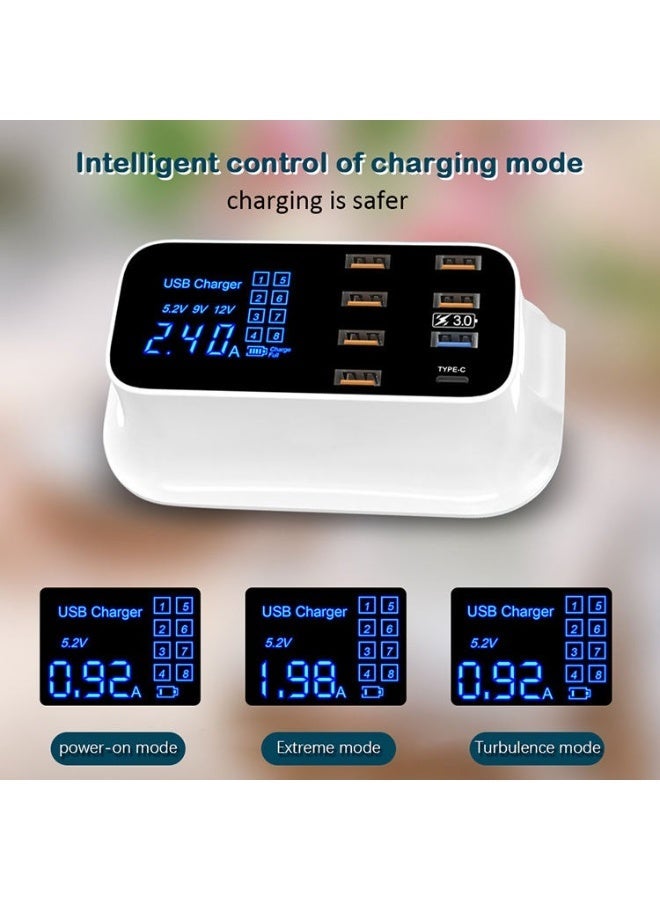 Smartberry Multi-Port USB Fast Charging Station White – 8-Port Desktop Charger with QC 3.0 & Intelligent LED Display - Image 3