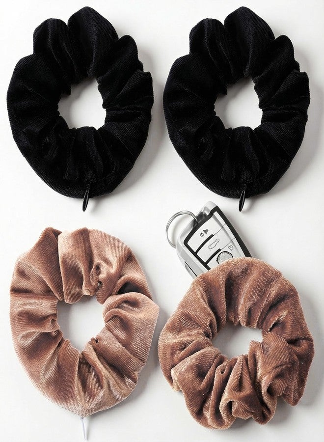 DOPENSPI 4PCS Pocket Scrunchie, Velvet Hidden Pockets Scrunchies Hair Tie with Hidden Storage Zipper Hair Ties Soft Ponytail Holder Hairs Accessories for Women Girls Gift - Image 1