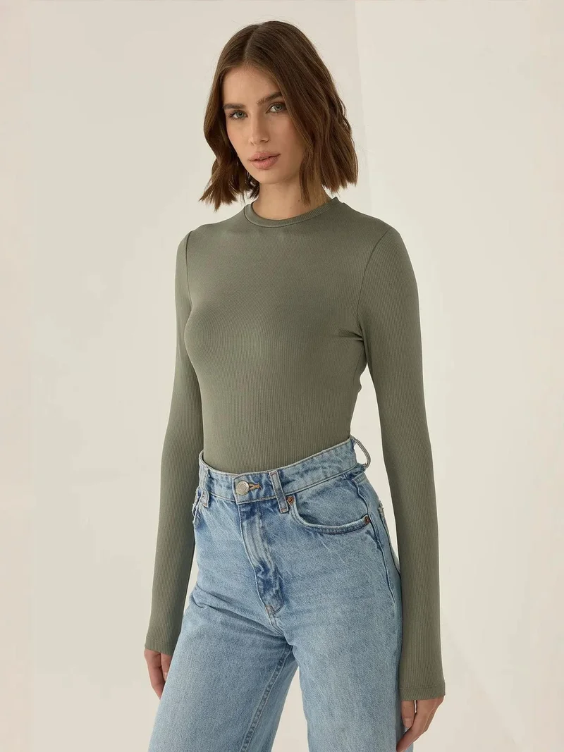 HICCUP Slim Fit Long Sleeve Crew Neck Bodysuit