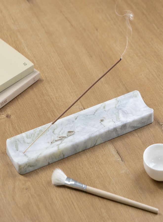 RGBDOT Marble Incense Holder Burner-Natural Stone Stick Incense Tray with Ash Catcher，20 Sticks & Brush - Elegant Decor for Meditation, Yoga, Home,Gift(White Green) - Image 1