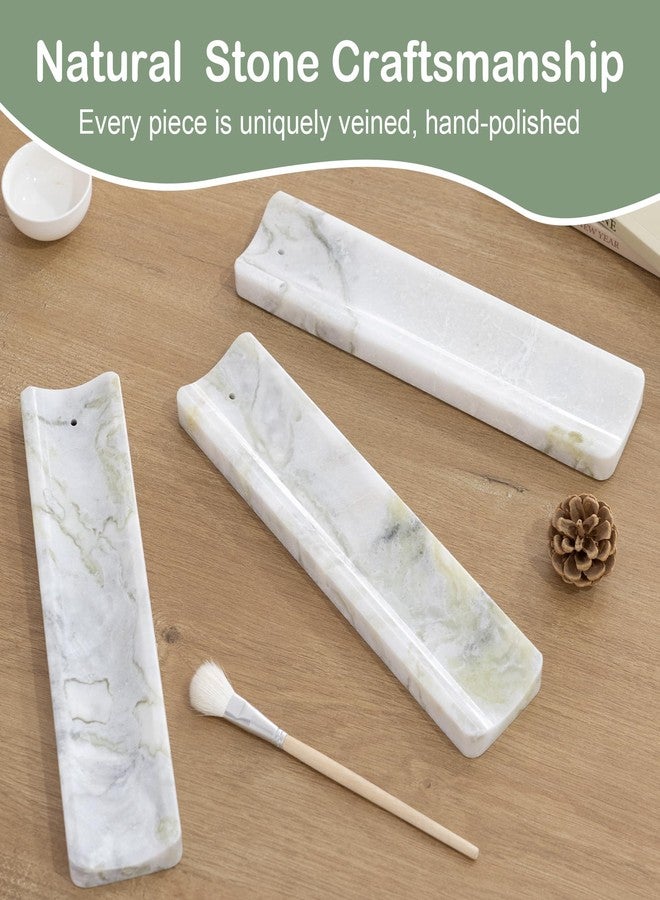 RGBDOT Marble Incense Holder Burner-Natural Stone Stick Incense Tray with Ash Catcher，20 Sticks & Brush - Elegant Decor for Meditation, Yoga, Home,Gift(White Green) - Image 3
