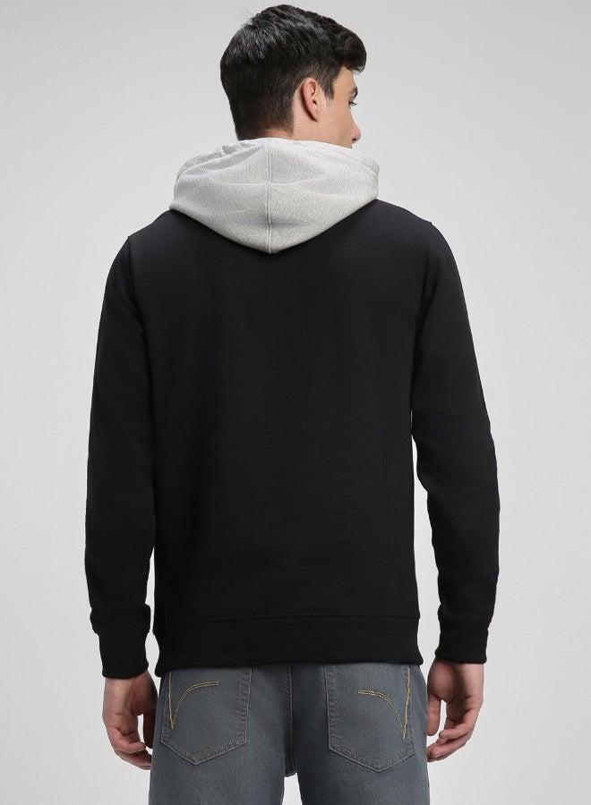 Dennis Lingo Regular Fit Black Solid Hooded Sweatshirt for Men - Polycotton, Full Sleeves  - Image 1