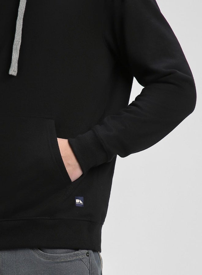 Dennis Lingo Regular Fit Black Solid Hooded Sweatshirt for Men - Polycotton, Full Sleeves  - Image 5