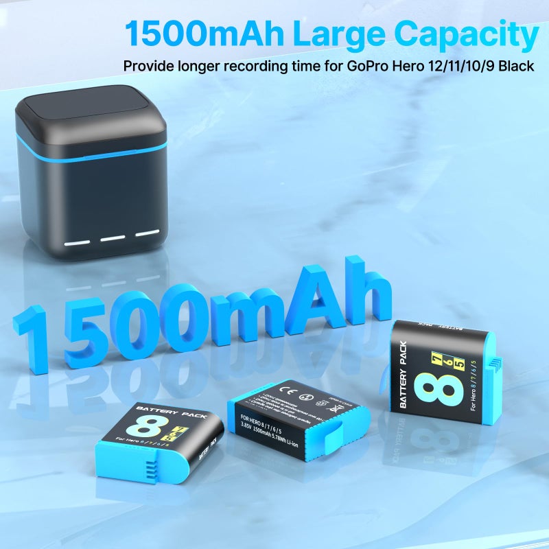 yeewanke Battery Charger for Hero 8/7/6 Battery 3-Pack 1500mAh and USB Storage 3-Channel Fast Charger Fully Compatible with GoPro Hero 8, Hero 7, Hero 6 Black Official with Micro SD Card Slot - Image 4