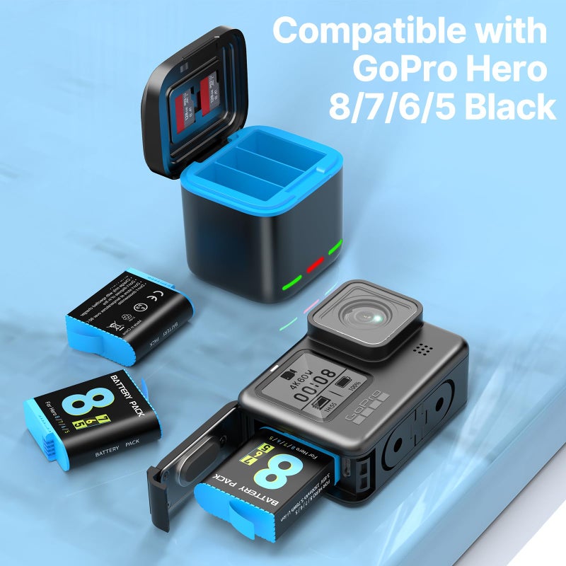 yeewanke Battery Charger for Hero 8/7/6 Battery 3-Pack 1500mAh and USB Storage 3-Channel Fast Charger Fully Compatible with GoPro Hero 8, Hero 7, Hero 6 Black Official with Micro SD Card Slot - Image 2
