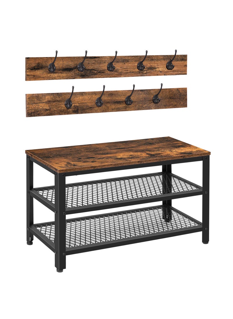 HOOBRO HOOBRO Hall Tree Entryway Storage Bench Coat Rack Shoe Bench Shoe Rack Organizer with Coat Hooks 3in1 Design Wooden Furniture with Metal Frame Rustic Brown and Black BF17MT01 