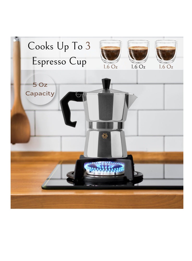 Moka Stove Coffee Maker,  5 Oz Aluminum Moka Pot Espresso Maker Stovetop Espresso Coffee Pot Traditional Moka Pot Italian Stove Coffee Authentic Italian Espresso for Gas and Electric Stove  - Image 2