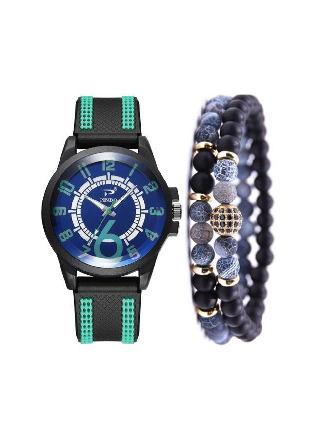 NIBEMINENT men Causal Quartz Analog Watch NNSB03704366 With Color Block Beaded Bracelet