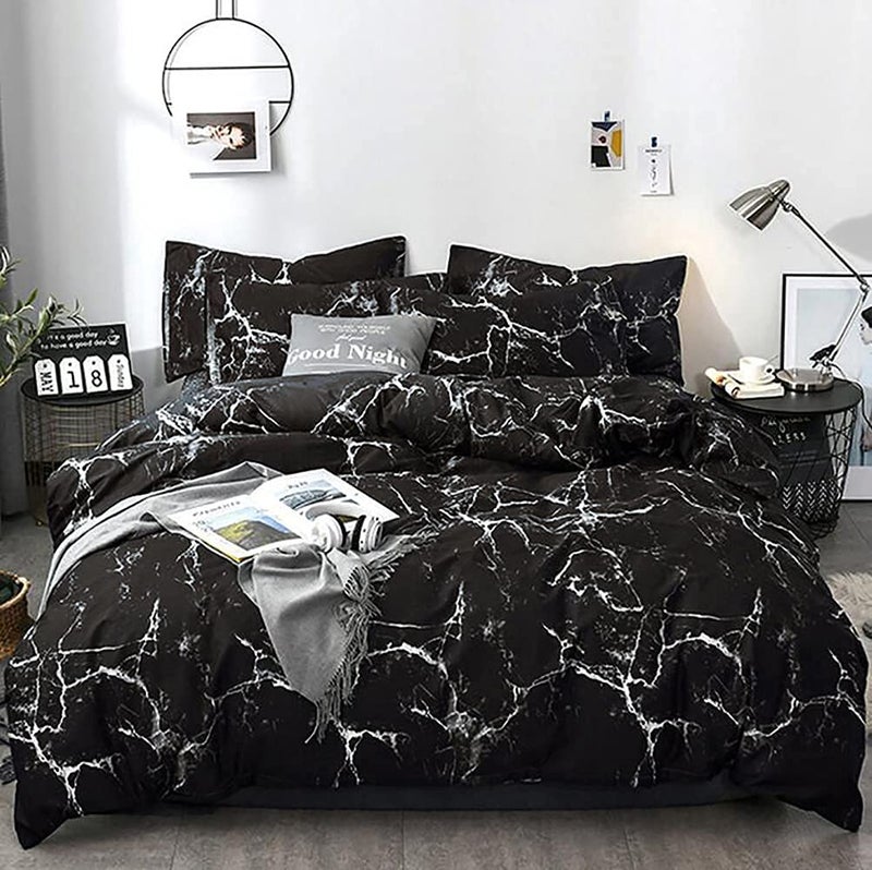 Karever Black Marble Comforter Set  King Size Lightweight Soft Breathable Durable Bedding Set for Women  Men