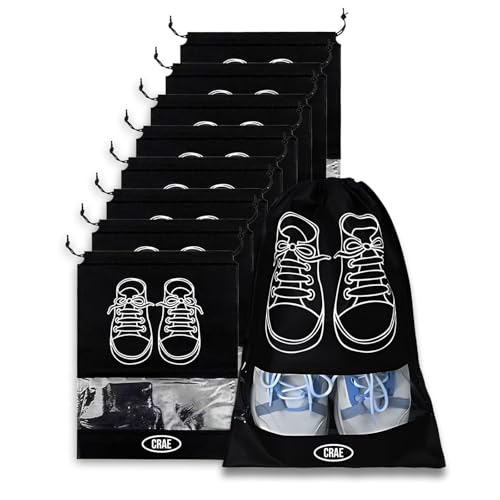 Crae Shoes Bag for Travel & Storage Organizer for Men & Women | Travel Accessories | Shoe Organizer | Shoe Cover for Travel Essentials (Black,Pack of 6) - Image 1