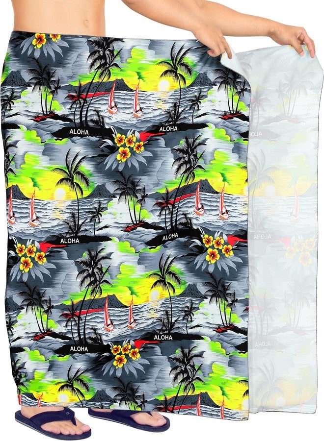 LA LEELA Men's Sarong Hawaiian Bath Wrap Pareo One Size Grey Palm Tree - Image 3