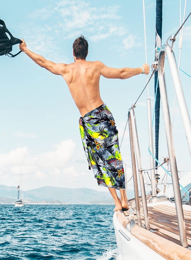 LA LEELA Men's Sarong Hawaiian Bath Wrap Pareo One Size Grey Palm Tree - Image 2