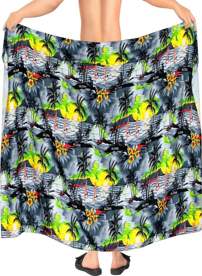 LA LEELA Men's Sarong Hawaiian Bath Wrap Pareo One Size Grey Palm Tree - Image 4