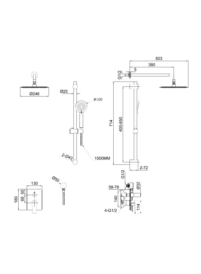 DANUBE HOME Milano Calli Concealed Shower Mixer Complete Set Brushed Nickel- Made In China