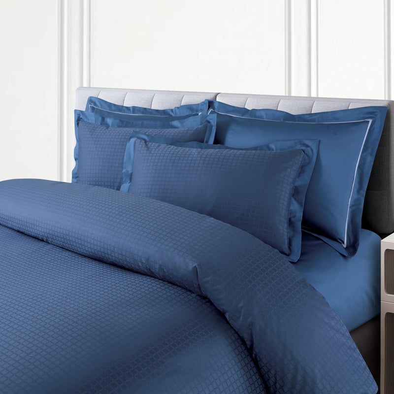 Malako Como Jacquard Legion Blue 100% Cotton King Size Bedsheet with 2 Pillow Covers - Image 4