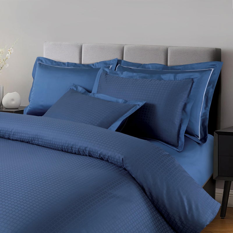 Malako Como Jacquard Legion Blue 100% Cotton King Size Bedsheet with 2 Pillow Covers - Image 1