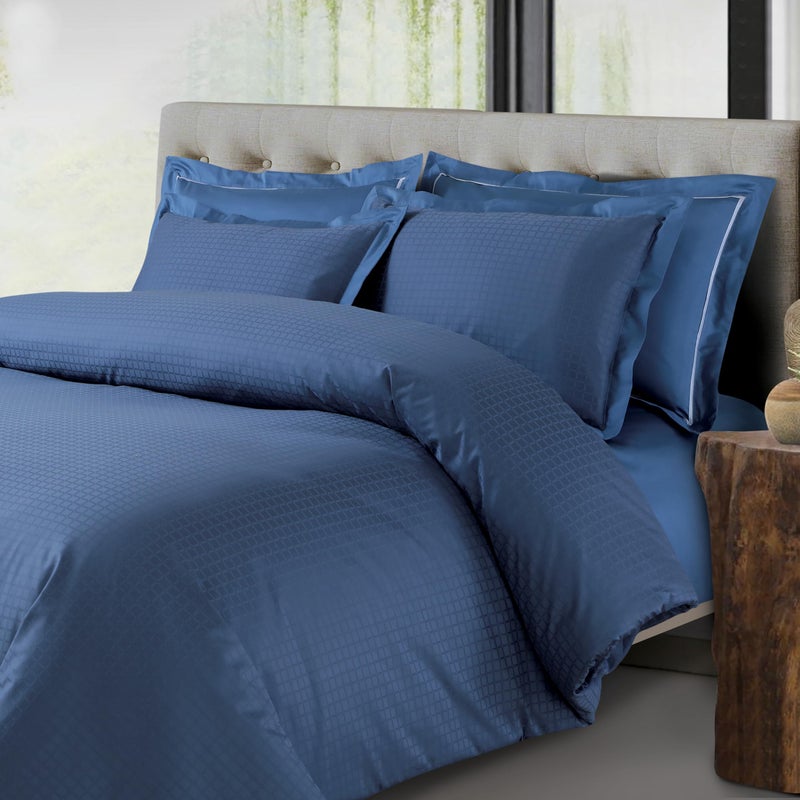 Malako Como Jacquard Legion Blue 100% Cotton King Size Bedsheet with 2 Pillow Covers - Image 5