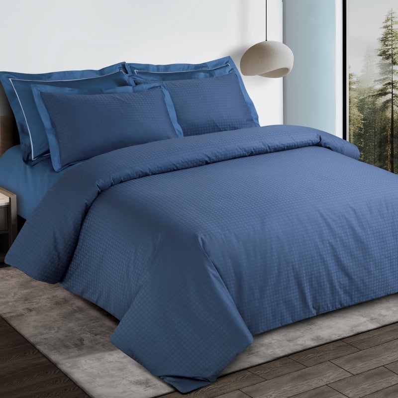 Malako Como Jacquard Legion Blue 100% Cotton King Size Bedsheet with 2 Pillow Covers - Image 3