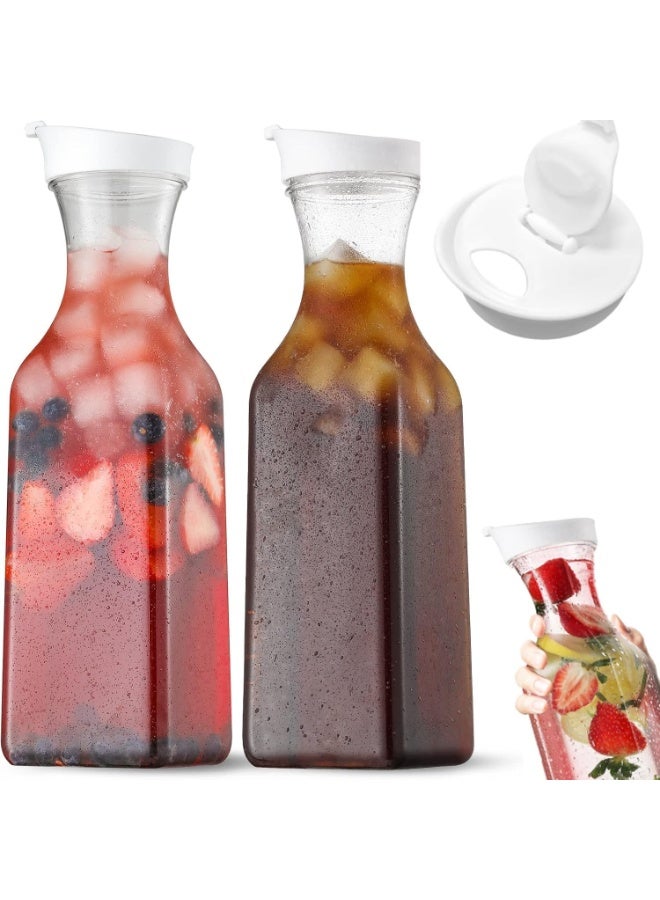 NANAO 1.5L Plastic Water Carafe with Flip Top Lid, 2Pack Square Base Containers, Clear Plastic Pitcher, for Water, Iced Tea, Juice, Beverage, Cold Brew - Image 1
