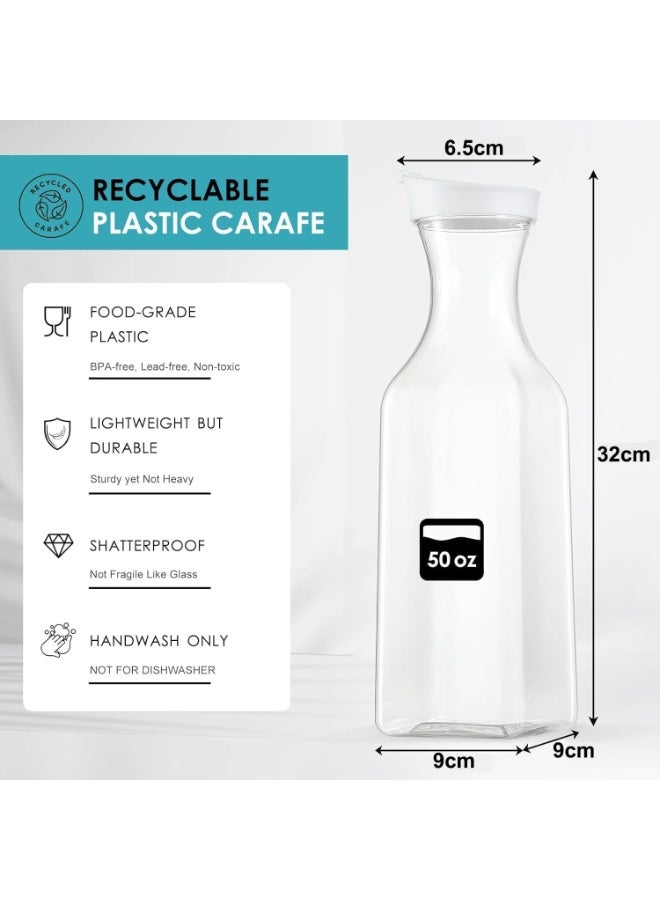 NANAO 1.5L Plastic Water Carafe with Flip Top Lid, 2Pack Square Base Containers, Clear Plastic Pitcher, for Water, Iced Tea, Juice, Beverage, Cold Brew - Image 2